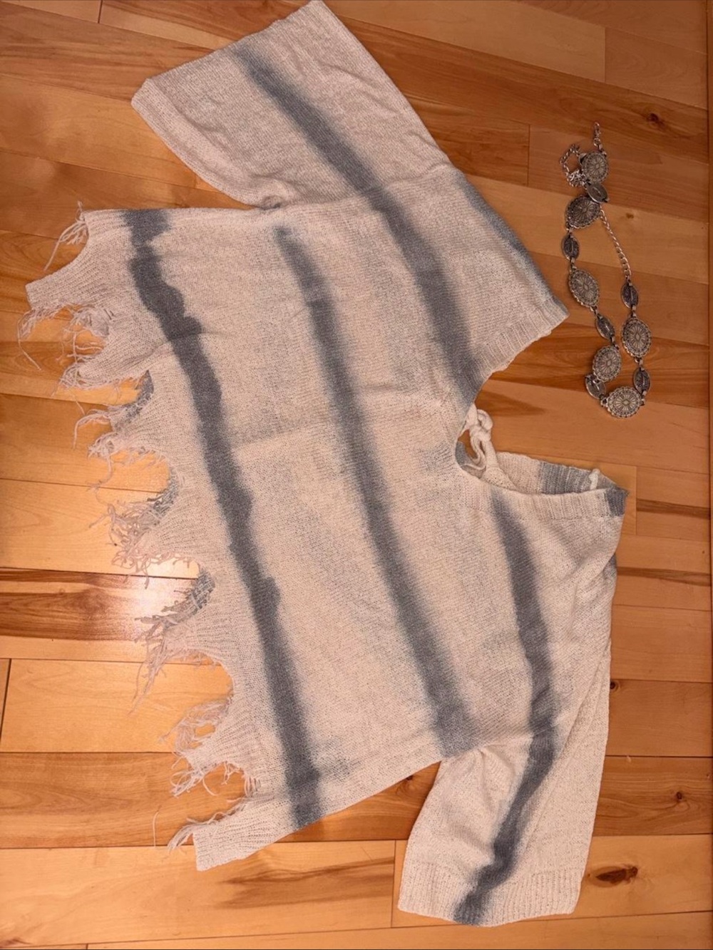 South Moon Under Cream Knit Top with Gray Stripes
